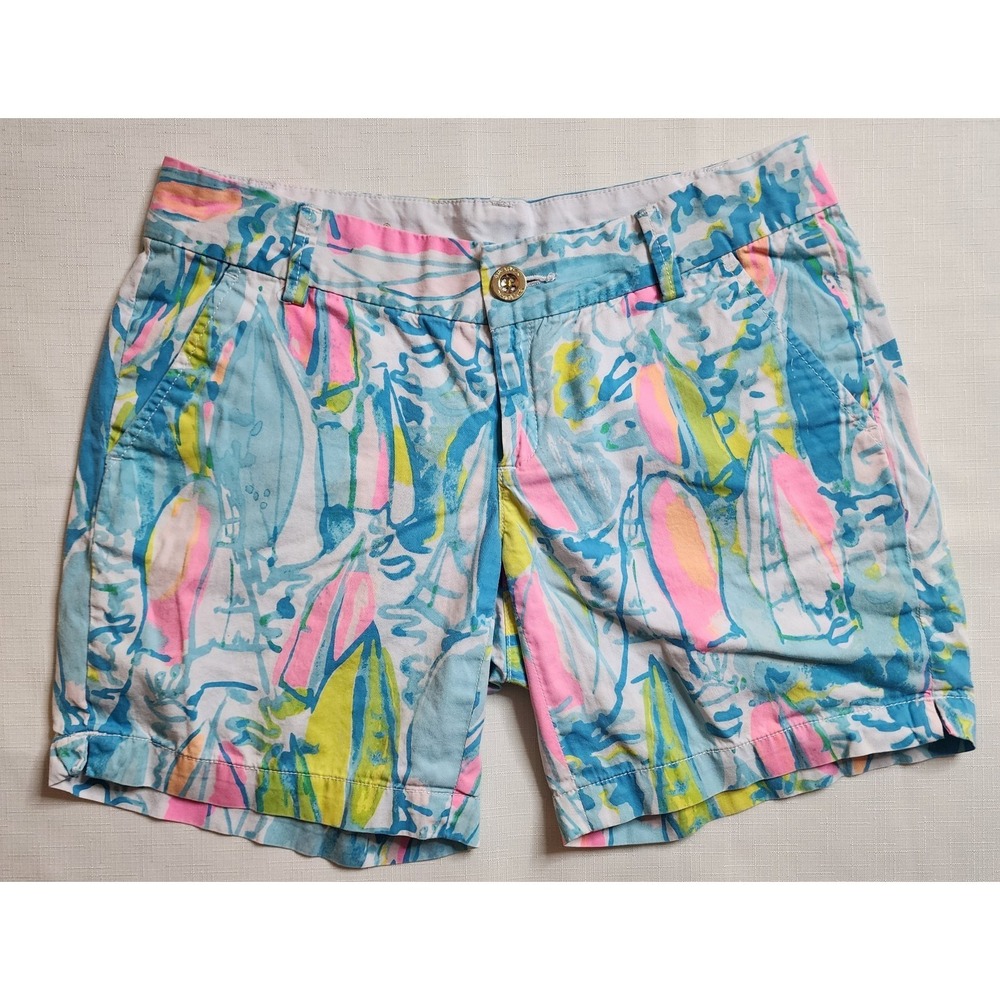 Lilly Pulitzer Shorts Womens 2 The Jayne Blue Multi Beach and Bae 100% Cotton